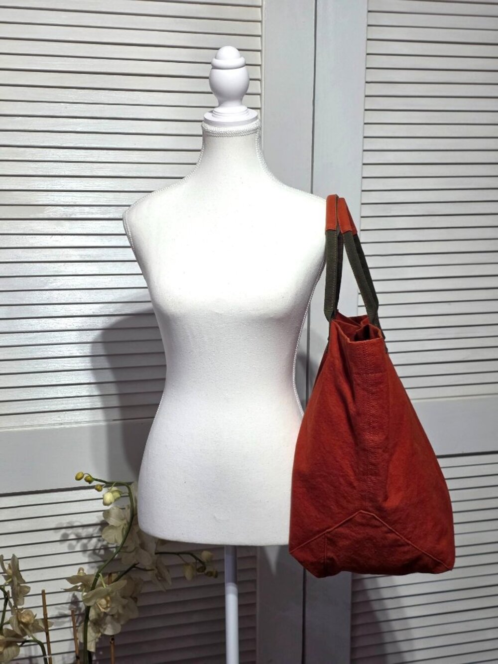 Travaux En Cours Women's Orange Green 100% Cotton Canvas Tote Bag Size L 3936